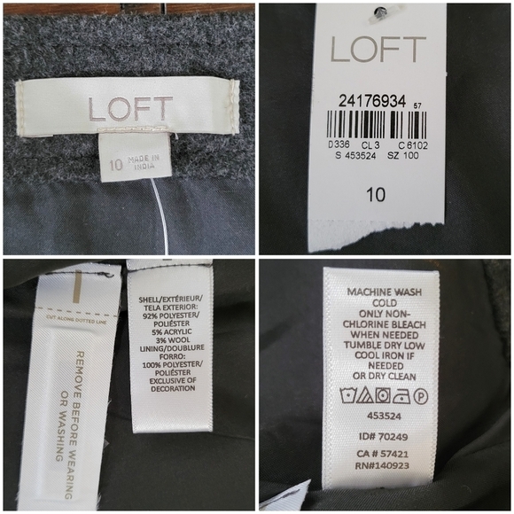 NWT LOFT Gray Floral Embroidered Wool Blend A-Line Zipper Front Skirt Size 10 - Picture 7 of 10